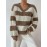 Autumn Winter Lazy Knitwear Loose Women V Neck Retro Contrast Color Striped Sweater