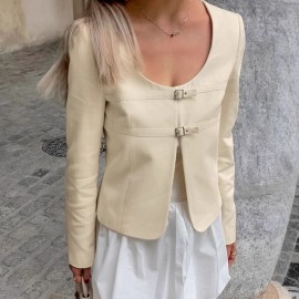 U Collar Niche Casual Apricot Autumn Women Clothing Coat