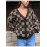 Women Checkered Knitted Cardigan Autumn Winter Loose V neck Sweater Coat Fashionable All Match Long Sleeved Top