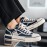 Men's and Women's Low-top Sneakers-  Thick-soled Casual Shoes, PU/Fabric Upper, White and Black Colorway, Round Toe and Arch Support- All-season Outdoor/Office/Daily Wear- Minimalist White Lace-up with Cushioned EVA Insole- Unisex Low-top S