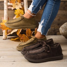 Fashionable Low-Top Round-Toe Casual Flat Lace-Up Shoes | 1.18-1.97inch Heel, Square-Shaped, All-Season, Suitable for Men