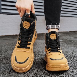 Classic Retro Korean-Style High-Top Casual Sports Shoes | Versatile Outdoor Hiking and Trekking Boots, Perfect for Both Men and Women, Solid Color, Upper, PVC Sole
