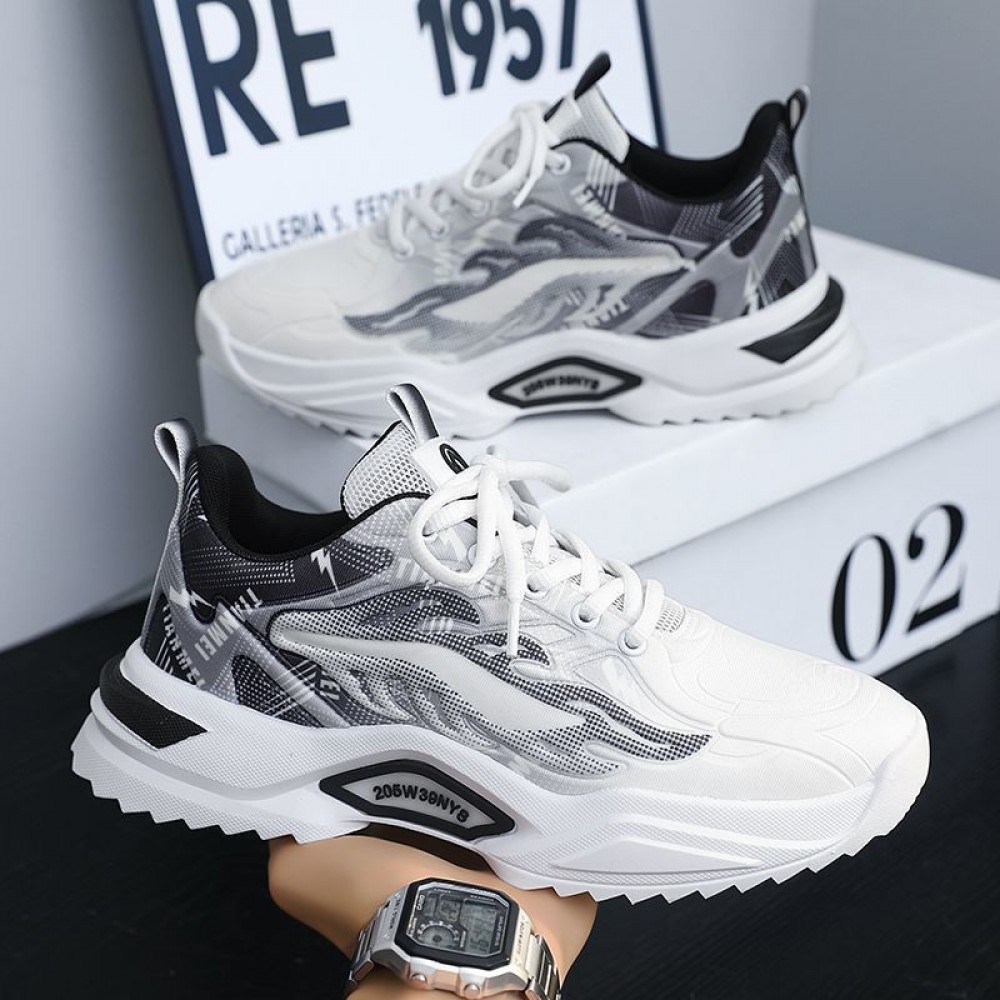 Men'S Breathable Trendy Dad Shoes | New Versatile Youth Casual Sports Shoes with and PVC Upper, Lace Closure, Low Top Design, Solid Color Pattern, Suitable for Spring/Fall