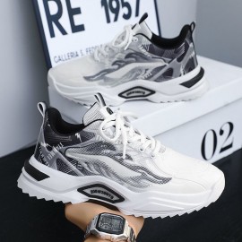 Men'S Breathable Trendy Dad Shoes | New Versatile Youth Casual Sports Shoes with and PVC Upper, Lace Closure, Low Top Design, Solid Color Pattern, Suitable for Spring/Fall