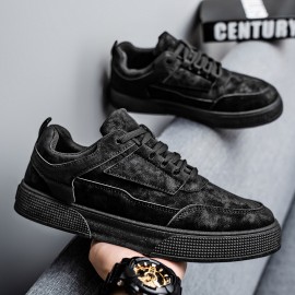 Men'S Breathable Korean-style Skate Shoes | New Trendy Versatile Student Casual Sports Sneakers with and PVC, Lace Closure, Solid Color, Low Top Design