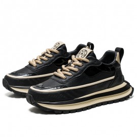 Men's Height Increasing Running Shoes with Thick Sole & Spring Lift - Mid-Top Athletic Sneakers for Height, Outsole & Microfiber, Spring/Fall Sports & Casual Wear - Black (Model)