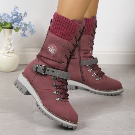 Women'S Winter Snow Boots with Thickened Rubber Sole & Plush - High-Top Ankle Support, Round Toe, Flat Heel, Buckle Strap & Zipper Closure, Warm Insulated Mid-Calf Boots for Ice & Snow, Casual & Semi-Formal Outfits () - Easy-Care Synthetic Upper