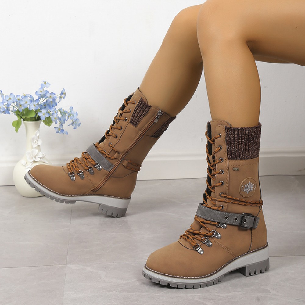 Women'S Winter Snow Boots with Thickened Rubber Sole & Plush - High-Top Ankle Support, Round Toe, Flat Heel, Buckle Strap & Zipper Closure, Warm Insulated Mid-Calf Boots for Ice & Snow, Casual & Semi-Formal Outfits () - Easy-Care Synthetic Upper