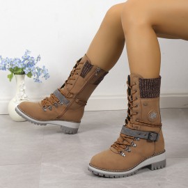 Women'S Winter Snow Boots with Thickened Rubber Sole & Plush - High-Top Ankle Support, Round Toe, Flat Heel, Buckle Strap & Zipper Closure, Warm Insulated Mid-Calf Boots for Ice & Snow, Casual & Semi-Formal Outfits () - Easy-Care Synthetic Upper