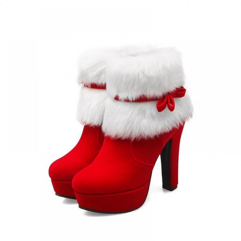 Women's Winter Warm Round Toe Short Boots - Plush Lined High Heel Hook-and-Eye Closure Mid-Block Heels Suitable for Winter, Casual Outfits & Dress Codes