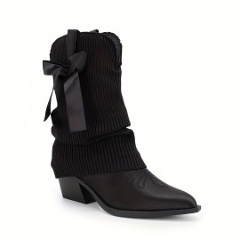 Ladies' Sweet Western-style Pointed Toe Chunky Heel Ankle Boots | Pastel-colored, Zipper Closure, Elegant Solid Color, Spring Season Dress Shoes