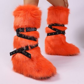 Women' Winter Fox Over-the-Knee Boots with Thick Sole & Plush - Slip- Round Toe Boots Suitable for Weather, Cozy Thick Sole Heel, Hand Washable Microfiber for Parties, Casual Attire, and Floors, Women Shoes