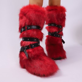 Women' Winter Fox Over-the-Knee Boots with Thick Sole & Plush - Slip- Round Toe Boots Suitable for Weather, Cozy Thick Sole Heel, Hand Washable Microfiber for Parties, Casual Attire, and Floors, Women Shoes