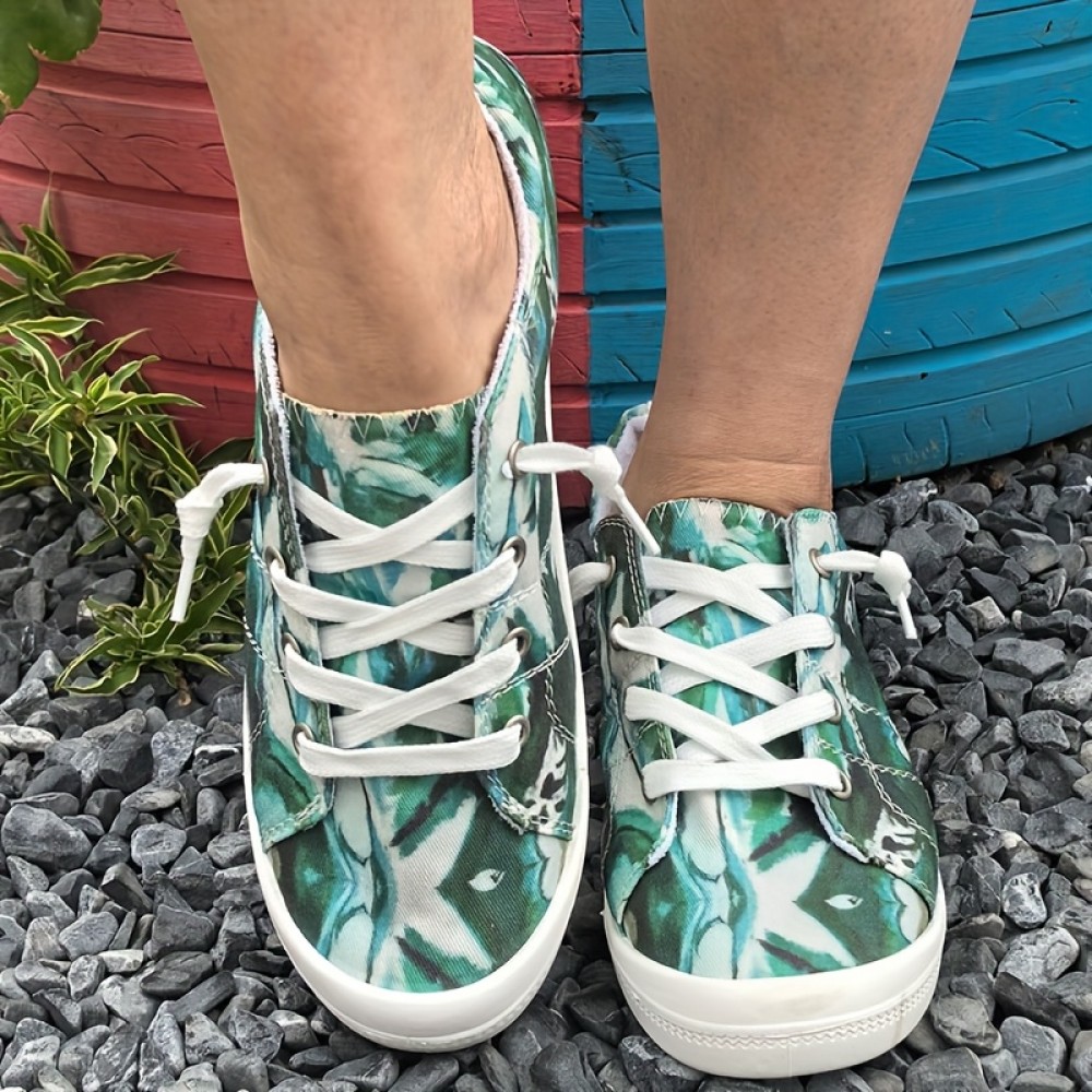 Women'S Casual Slip-On Shoes | Dongguan, China | Vibrant Green Leaf Pattern | Comfortable Fabric Upper & Soft PU Sole | All-Season Versatile Footwear | Easy Lace-Up Design, Ladies Shoes