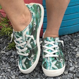 Women'S Casual Slip-On Shoes | Dongguan, China | Vibrant Green Leaf Pattern | Comfortable Fabric Upper & Soft PU Sole | All-Season Versatile Footwear | Easy Lace-Up Design, Ladies Shoes