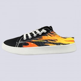 East King Women'S Fiery Unicorn Slip-On Sneakers - Comfortable Soft Sole, Versatile All-Season Casual Shoes with Vibrant Flame Design, Black and White