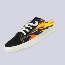 East King Women'S Fiery Unicorn Slip-On Sneakers - Comfortable Soft Sole, Versatile All-Season Casual Shoes with Vibrant Flame Design, Black and White