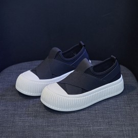 Korean Style Canvas Shoes Women | Summer New Student Running Casual Sneakers, Solid Color, Round Toe, Lace-up Closure