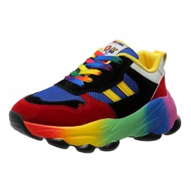 Plus Size Women'S Fashion Sneakers | Breathable Knit Lace-Up Shoes with Colorful Platform Sole, Round Toe, All-season, Sports Style, EVA Upper, Mesh Inner, EVA Insole, Rubber Sole