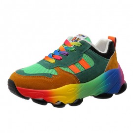 Plus Size Women'S Fashion Sneakers | Breathable Knit Lace-Up Shoes with Colorful Platform Sole, Round Toe, All-season, Sports Style, EVA Upper, Mesh Inner, EVA Insole, Rubber Sole