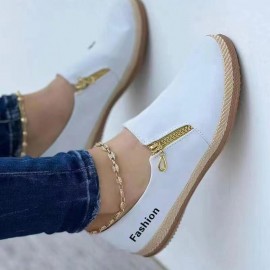 New Zipper Casual Women's Shoes, Solid Color Platform Espadrille Sneakers