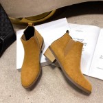 Retro Korean-style Niche Design Pointed-Toe -Lined Chunky Heel Versatile Fashion Short Boots | High Top, Fabric Upper and Insole, PVC Sole, Slip-On Closure, Solid Color, Casual Style for Fall/Winter
