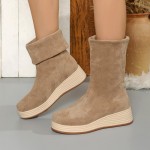 New Season Retro Velvet Comfortable Multi-Purpose Classic PU Round-Tip Mid-Calf Loafers