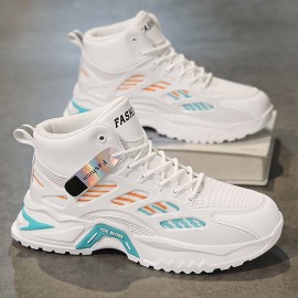 New Men'S High-top Dad Sneakers | Thick-soled, Breathable Mesh, Trendy Versatile Casual Shoes, and PVC Upper, Lace Closure, Spring/Fall Season