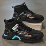 New Men'S High-top Dad Sneakers | Thick-soled, Breathable Mesh, Trendy Versatile Casual Shoes, and PVC Upper, Lace Closure, Spring/Fall Season