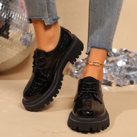 New Season Classic Round-Tip PU Deep-Well Sole Without Inner Liner Lace-Up Low-Heel(0.39-1.18inch) Casual Loafers