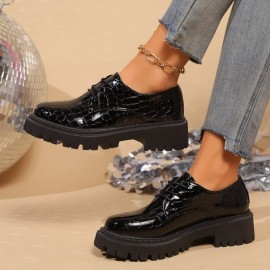 New Season Classic Round-Tip PU Deep-Well Sole Without Inner Liner Lace-Up Low-Heel(0.39-1.18inch) Casual Loafers