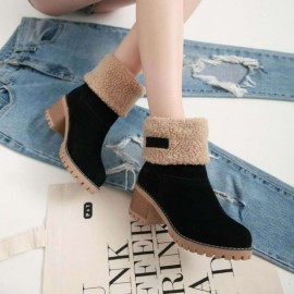 Women's -Lined Winter Boots with Chunky Heel & Slip-Resistant Sole - Warm Round-Toe Booties Suitable for Cold Weather, /Korean Style (), Women Shoes