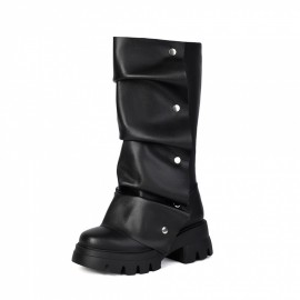 Combat Boots Ankle Booties Sole Boots | Microfiber, Round Toe, Block Heel, European/American Style, Rubber Sole