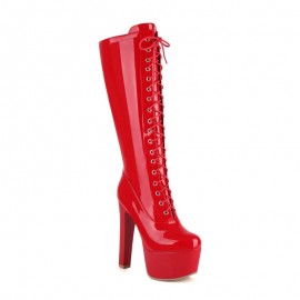 Women's Ultra-High Platform Pole Dance Boots - High Quality PU Cover Round-Toe Chunky Heel with Back Zipper Closure, Thick Platform & Sturdy Rubber Sole - Sexy Nightclub & Party Boots for Pole Dancing, Casual Attire - All- Glossy (Comfortable, Women