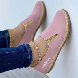 Large Size Zipper Style Casual Women'S Shoes | Spring and Autumn Solid Color Platform Sole Hemp Rope Shoes with Round Toe, Canvas Upper, Fabric Lining, Women Shoes