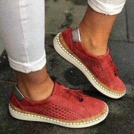 Plus Size Women'S Lace-Up & Slip-On Sneakers | Casual Two-Color Striped Sole Patchwork Tassel Detail Low-Top Single Shoes - Fall Fashion Wide Width Comfortable Footwear