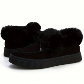 Winter Flat Boots Warm Durable Shoes Casual Fashion Fur Lining Ankle Snow Boots Loafer Flats Platform Thick Plush Shoes For Women