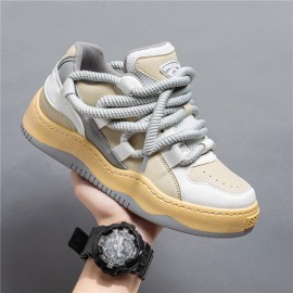 Men's Wide Width Chunky Platform Sneakers - Korean Retro Korean Wave K-Drama Inspired Shoes, Cushioned Heavy-Sole Lift (Pink Laces/Black) - Low-Top Lace-Up Casual Streetwear for Spring/Fall, Unisex-Friendly Footwear
