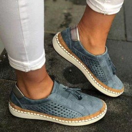 Plus Size Women'S Lace-Up & Slip-On Sneakers | Casual Two-Color Striped Sole Patchwork Tassel Detail Low-Top Single Shoes - Fall Fashion Wide Width Comfortable Footwear